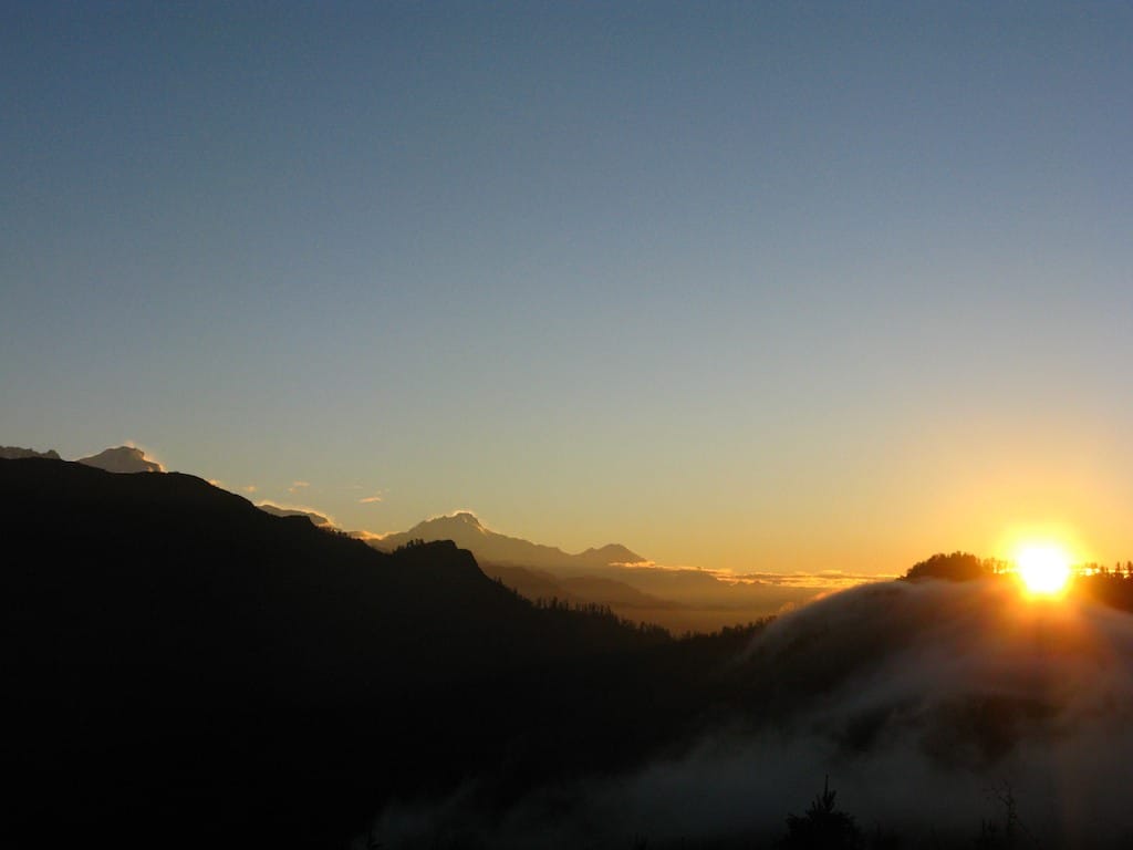 Sunrise over Annapurna and Dhaulagiri ranges, seen from Poon Hill during the poonhill trek.